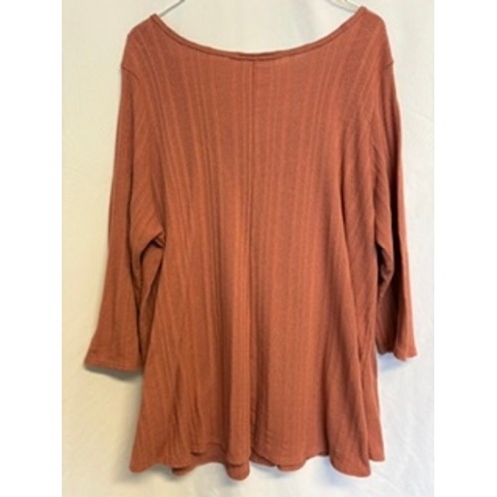 Star Vixen Women 3X Rust Ribbed Henley Top 3/4 Sleeve Scoop Neck Terracotta Plus - Picture 5 of 7